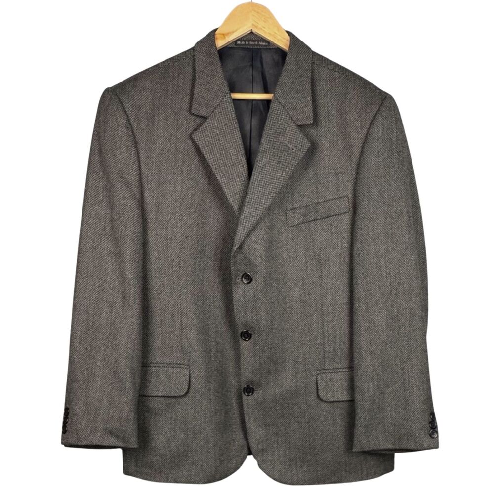 Croft & Barrow‎ Blazer Jacket Worsted Lambswool Herringbone 42R Gray Brown Retro